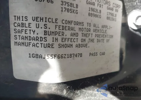 2006 Saturn Ion 2 z USA, uszkodzony, nr VIN 1G8AJ55F66Z187478